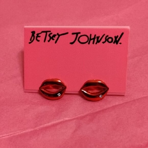 Betsey Johnson Glossy Red Lip Earrings - Picture 1 of 1